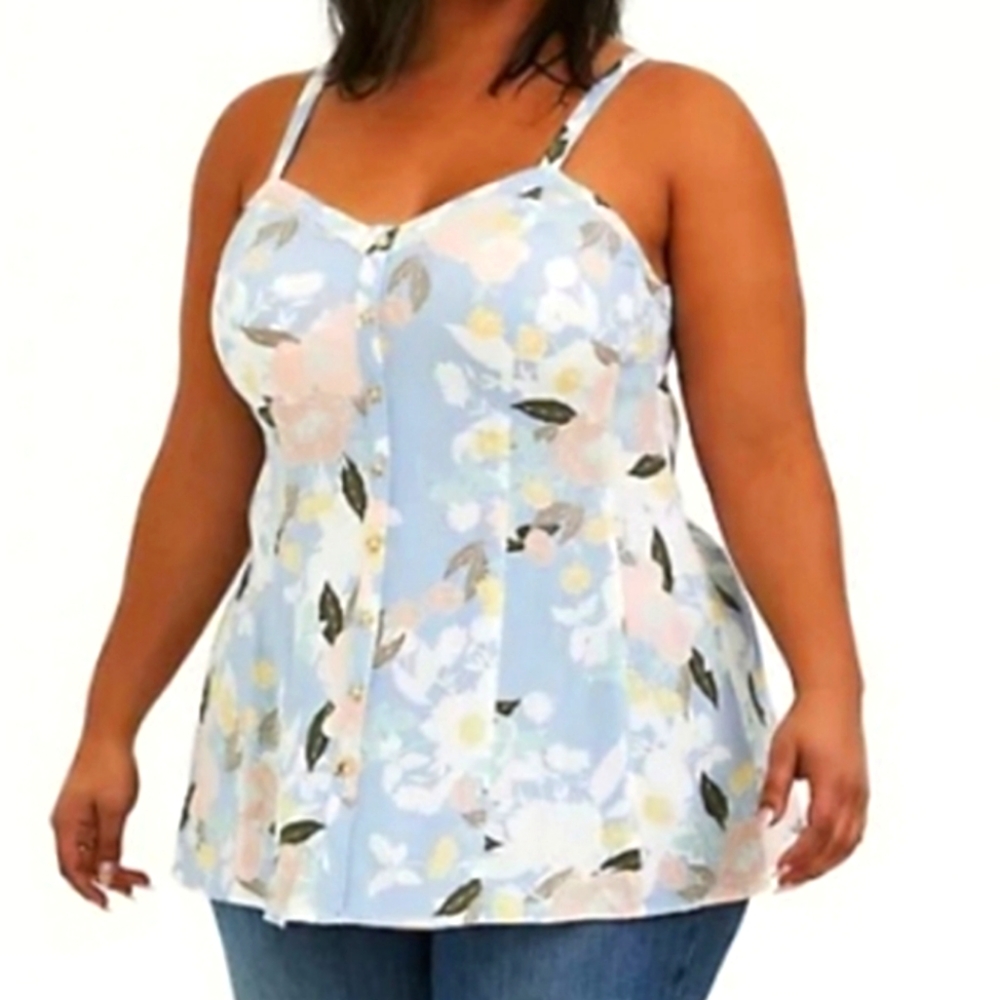 Torrid light blue leaf/floral fit & flare tank